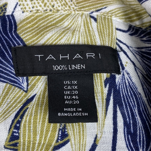 Tahari 100% linen leaf print button down top 1X vacation resort - Picture 13 of 13